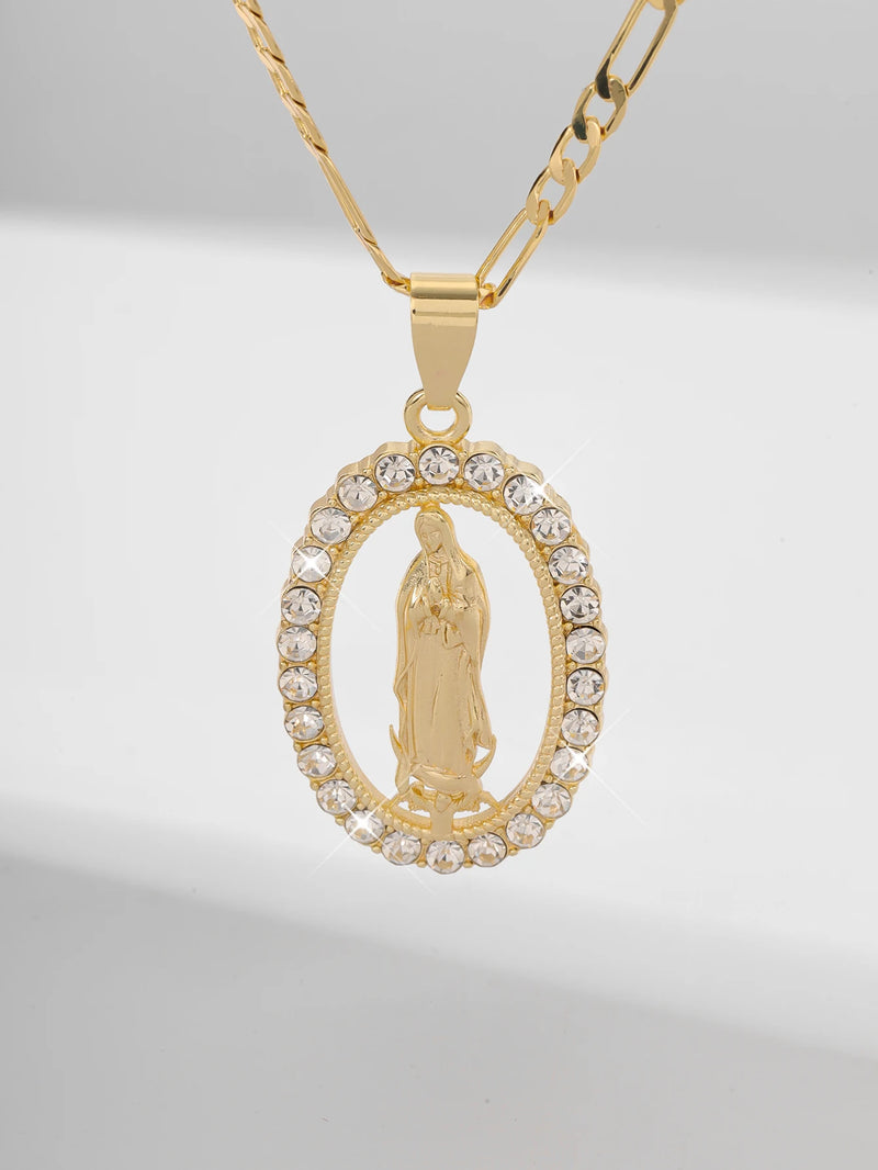 Colar Virgem Maria - Cravejado Zircônias - Banho em ouro 18k